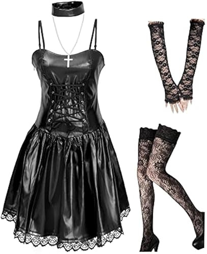 Double Villages Misa Amane cosplay fuskläder gotisk klänning outfit kostym anime kvinnor halloween kläder kostymer (medium)
