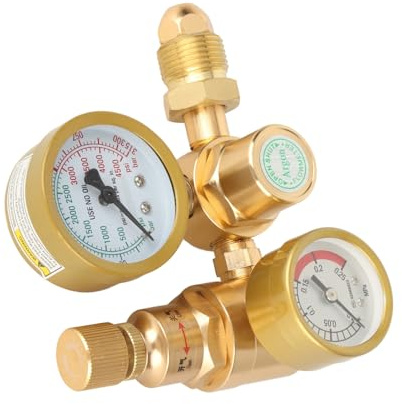 Regolatore Flussometro CO2 Argon, Doppio Manometro, Regolatore Gas per Saldatrici MIG TIG, Ingresso 0 4500 Psi, 1 Uscita 4 Pollici, Filettatura Maschio G5 8 Pollici, Portata