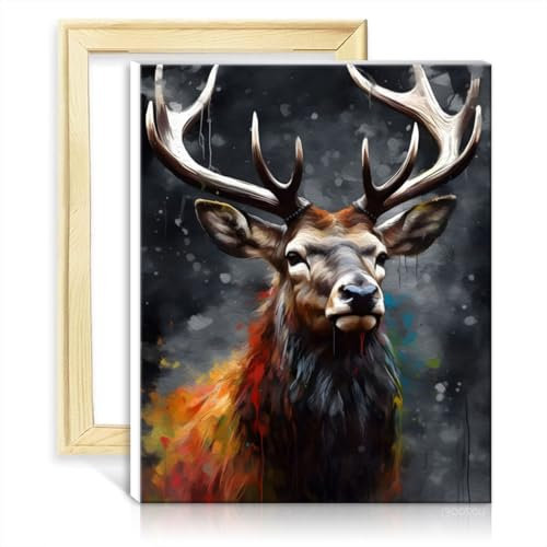 LiHEQING Ölgemälde auf Leinwand, Hirsch, Ölfarbe, Porträtmalerei für Erwachsene mit Pinseln und Acrylbild für die Inneneinrichtung, ohne Rahmen (60 x 75 cm)
