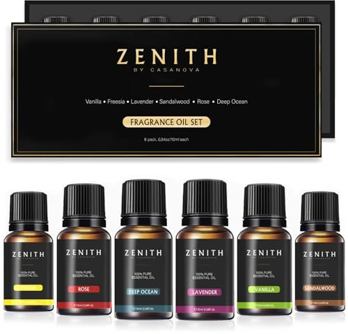 ZENITH® - Juego De 6 Aceites Esenciales Para Humidificador 10ml Aromaterapia Natural Pack Aromas Bio Difusor Perfumes Puros Hogar Velas Esencias Lavanda Sandalo Rosa Vainilla (Pack de 6, Clasico)