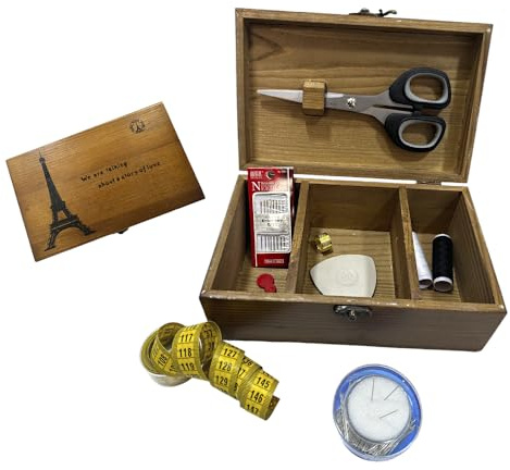 Boîte à couture complète JYC CREATIVE, kit de couture de base, boîte en bois de rangement et décoration, boîte à couture avec serrure en métal, cadeau, (couture complète paris)