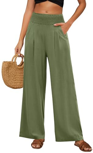 Niwicee Pantaloni Donna Casual in Cotone E Lino - Elastico Tinta Unita Estivi Leggeri Straight