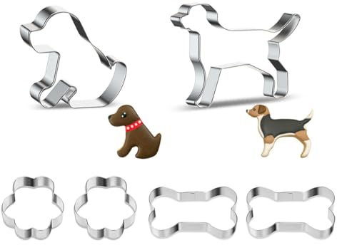Anlising 6PCS Keksausstecher Hund Set, Hundeknochen-Ausstecher, Ausstechform hund, Hund Ausstecher zum Backen, Ausstechformen aus Edelstahl, Plätzchenausstecher, für Backen, Geburtstage,Party(Silbrig)