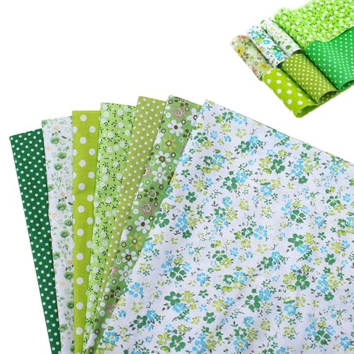 MSLSOZ Lot de 7 carrés de tissu en coton pour matelassage, 50 x 50 cm, motif patchwork vert, convient pour le patchwork et le bricolage de tissus faits à la main