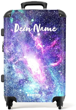 NoBoringSuitcases© Koffer Personalisiert, Kinder Koffer, 67 cm | 72 L - Reisekoffer Kinder - Hartschalenkoffer - Galaxie - Trolley Mittelgroß mit Rollen- Koffer mit Namen