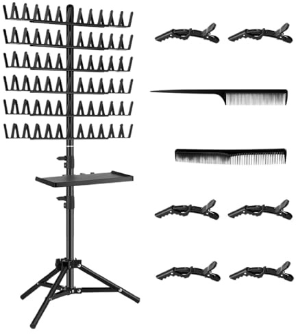 Hair Separator for Braiding - Hair Separator Stand | Braiding Hair Rack | Adjustable Hair Stand & Removable Divider Rack with Salon Tray | Portable Hair Extension Holder with 6 HairClips & 2 Combs