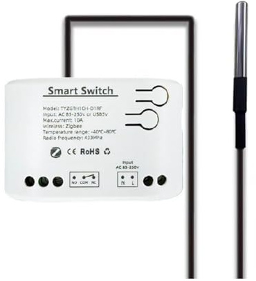 Asyduey Interrupteur Intelligent Zigbee Tuya avec Capteur de Température Relais Zigbee à Contact Sec Passif Fonctionne avec Home Assistant AC 85-250V