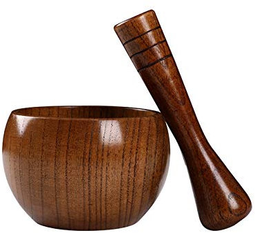 BESTHAHA Ensemble de mortier et Pilon de Cuisine Ensemble de mortier et Pilon en Bois Ensemble de broyage pour épices et Usage en Cuisine Mortier et Pilon en Porcelaine