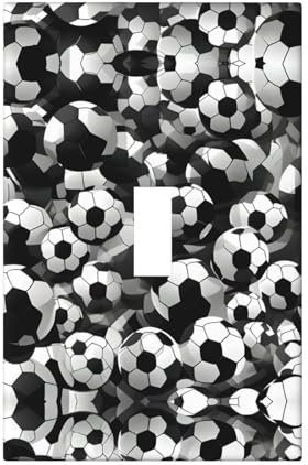 Cubiertas de salida con estampado de balón de fútbol en blanco y negro, 1 placa de pared de tamaño estándar, cubiertas de placas frontales de policarbonato de doble salida