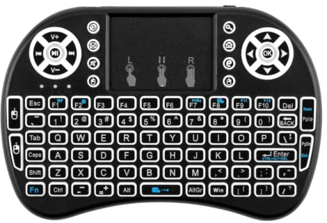 JCSJK Kabellose Mini-Tastatur mit Trackpad, 2,4 G, kleine Multimedia-Tastatur, Handfernbedienung mit Hintergrundbeleuchtung, wiederaufladbarer Akku für PC, Laptop, Smart-TV, Kodi, Android, TV-Box