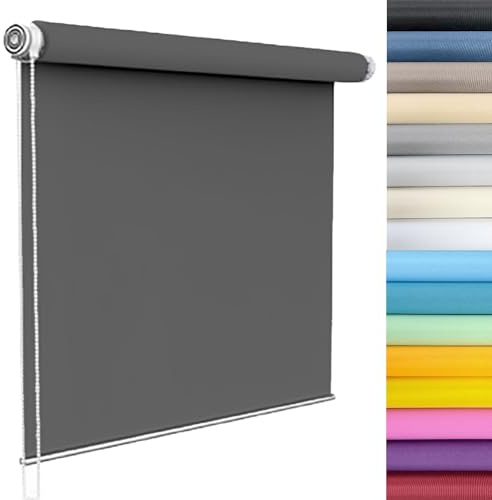 Estor enrollable de tela de alta calidad con filtro de luz diurna y nocturna, fácil ajuste, para dormitorio, sala de estar y oficina, color gris oscuro, 115 x 220 cm
