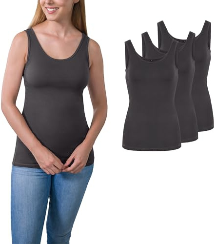 HRM débardeurs Femme Gris Pierre foncé XL | Top Basique en Coton 95 % avec Une Part de Lycra | Extensible et Ajustable | Débardeur Femme avec col en U