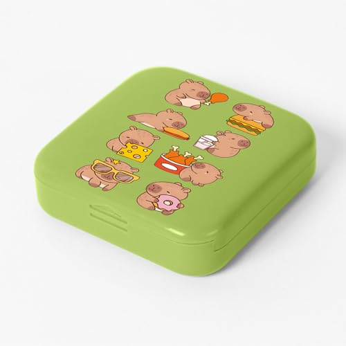 Tablettenbox Tablettendose für unterwegs,Niedlich Capybara Cartoon Muster Design Klein Tablettenbox, Medikamenten-Organizer, 2 Fächer Pillendose,Tragbare Pillendose, Tablettenbox Reise, Grün