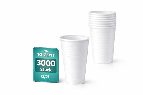 TG-GENT Plastikbecher 0,2L | Trinkbecher weiß | Plastikbecher Wasserbecher Ausschankbecher Colabecher Zahnarztbecher | Recycelbare Einweg Trinkbecher | Partybecher 200ml