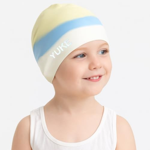 PD Kids Swimming Cap Silicone Waterproof Swimming Hat for Boys Girls with Long or Short Hair, TearResistant Nonslip Fun Rainbow Design