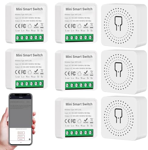 8 Stück Smart Lichtschalter, Lichtschalter Alexa, Licht Schalter Kompatibel Alexa, Smartlife Schalter mit Tuya app, Smart Life, Google Home, Mini Smart Switch, Neutralleiter Erforderlich