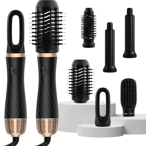 Mapille Air Styler 6 in 1,Spazzola Asciugacapelli Multifunzione,Ferro Arricciacapelli ad aria Calda,3 Temperature,Spazzola Ad Aria Calda,con 6 accessori,Accessori per Styling Liscio,Onde,Ricci