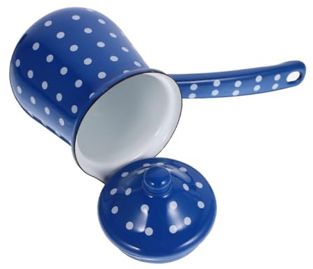 iplusmile Caffettiera Smaltata Vintage Bollitore Per Caffè Turco Bricco Per Latte Contenitore Per Caffè Retrò Beccuccio Versatore Pratico in Smalto Blu Bianco Grande Formato Per Uso Quotidiano