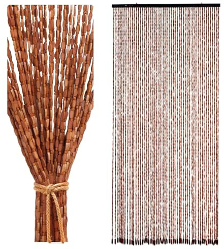 90x200cm Beaded Door Curtain, 52 Strands Bamboo Bead Curtain for Doorway, Retro Handmade Bead Door Screen Hanging Blind Screen as Decoration, Living Room Partition for Doors Windows (Brown)