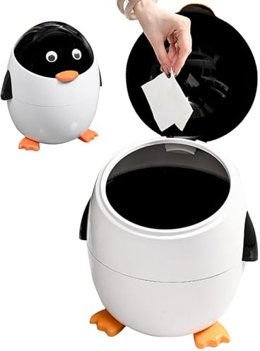Stibtmr Cubo De Basura Decorativo, Papelera con Forma de Pingüino, Cubo de Basura con Tapa Abatible para Baño Dormitorio Debajo del Fregadero Sala de Estar Lavandería