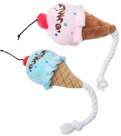 FONDOTIN Lot de 2 Jouets Couineurs en Peluche Glace pour Chien Jouet pour Chiot Bleu et Rose pour Animaux de Compagnie pour Jeux et Mâchouillage