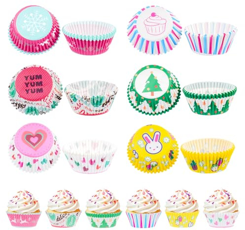 300 stycken muffinsformar papper, minimuffinsform papper muffinsformar, mini cupcake-formar, non-stick mini muffinsformar för fester födelsedag bröllop dessert bakning party (karikatyr)