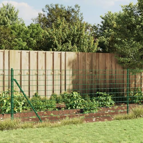 Clôture en grillage avec piquets de sol, vert, 1,1 x 10 m, revêtement en PVC, durable, protection contre la rouille, pour jardin et enclos pour animaux