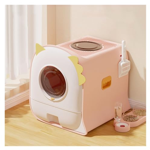 djurtoalett Täckt kattsandlåda med skräp, anti-stänk täckt kattlåda huva, Lådtyp Easy Clean katttoalett, 23,62 L x 20,87 B 16,93 H Standard kattlådor(Pink)