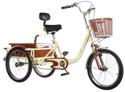 trehjuling, 3-hjuliga cyklar, 20-tumssäte med ryggstöd Vuxen trehjuling Cruiser-cykel, kryssningstrike hög kolstålram, enkel hastighet varukorg for utomhussport Cykling trampa
