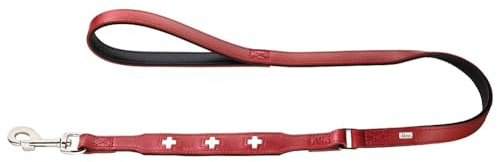 HUNTER Swiss Hundeführleine | Rindsleder, schweizer Kreuz, weiche Handschlaufe, Made in Germany, Farbe: Rot/Schwarz, Größe: 18/100
