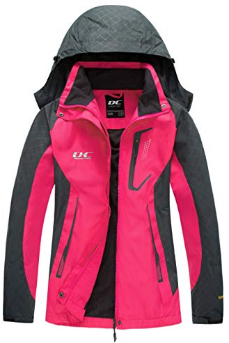 Diamond Candy Women's Waterproof Rain Jacket with Hood Lightweight Outdoors Raincoat Hot Pink S