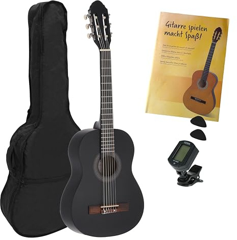 Juan Miguel Navarrez 1/2 Konzertgitarre schwarz Starter Set (incl. Tasche, Buch mit CD, Stimmgerät)