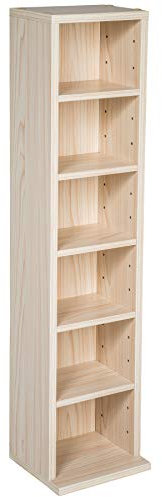 TecTake® CD Storage Unit in Wooden Look with 6 Adjustable Shelves, Versatile Bookcase for CDs, DVDs, Books, Video Games, Compact & Sturdy Shelving Unit for Living Room, Bedroom & Hallway - Light Wood