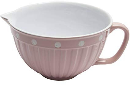 Isabelle Rose IR5911- Keramik Rührschüssel mit Henkel - 22.5cm x 22.5cm x 14 cm - Rosa mit weiße Punkte