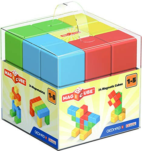 GEOMAG - MAGICUBE 24 Teile - Stapelbare Magnetische Bausteine für Babys ab 1 Jahr - Magnetische Würfel zum Zusammenstecken - 4 Farben - Montessori-Pädagogisches Spielzeug -Hergestellt in der Schweiz