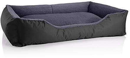 BedDog Hundebett Teddy, Hundesofa aus Cordura und Microfaser-Velours, waschbares Hundebett mit Rand, Hundekissen Vier-eckig, für drinnen, draußen, Größe XXXL, schwarz-grau