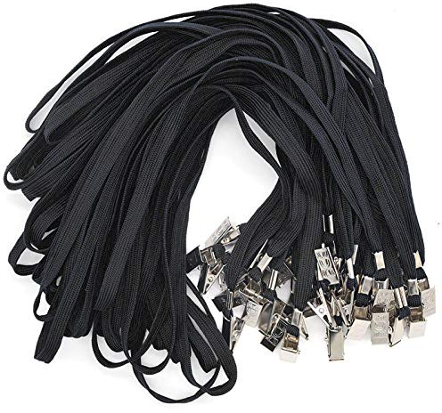 Bird Fiy Black Lanyards 100 Pack Bulk Badge Lanyards with Clip Neck Flat Lanyard with Badge Lanyard Bulldog Clip