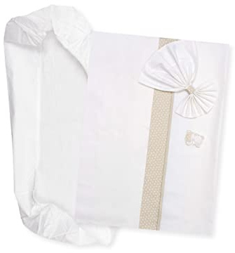 Filet - Babytragetuch Laken Set Weiß und Taubengrau, Bestehend aus 1 Laken mit Ecken unten, 1 Laken Oben mit Aida-Band zum Sticken und 1 Kissenbezug, 100% Baumwolle, Made in Italy