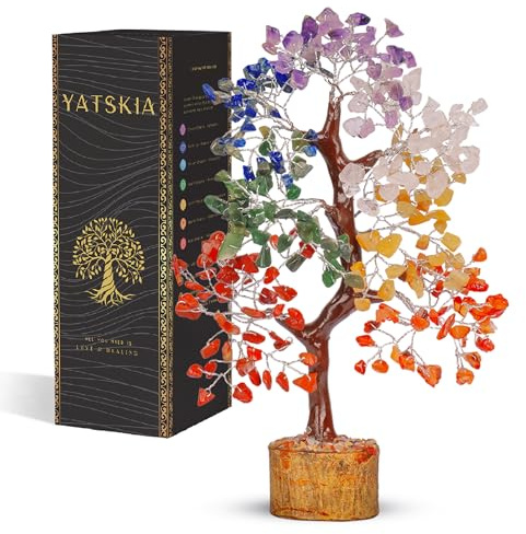 YATSKIA Arbre de Vie à 7 Chakras, Cristaux et Pierres de guérison, Cadeaux d'anniversaire pour Femme – Arbre en Cristal pour énergie Positive, décoration de Bureau, Cadeaux pour Femme