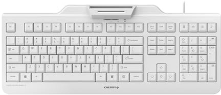 CHERRY Secure Board 1.0, Kabelgebundene Security-Tastatur mit Kartenleser und RFID/NFC-Schnittstelle, UK-Layout (QWERTY), USB-A Anschluss, Weiß-Grau