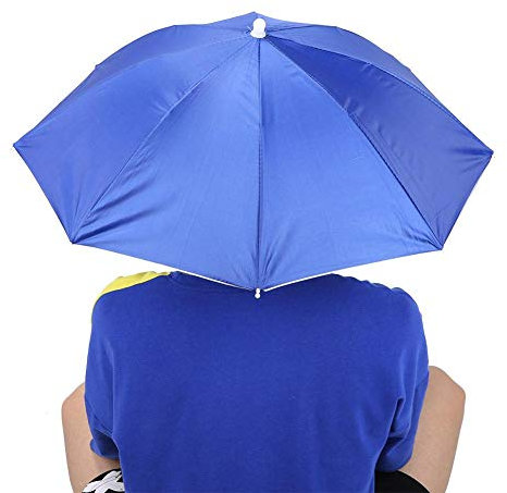 Mumusuki Regenschirmhut Handfreier Hut, 65 cm Sonnenschutz Winddichter, am Kopf montierter Regenschirm Top Falthut Regenschirm zum Angeln Gartenhof Wandern im Freien(Königsblau)