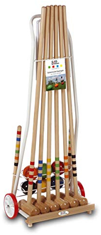 GICO Hochwertiges Krocketspiel ais Massivholz im Transportwagen aus Metall für 6 Spieler, 6 Schläger 100 cm für Erwachsene – EU Produkt – 3126