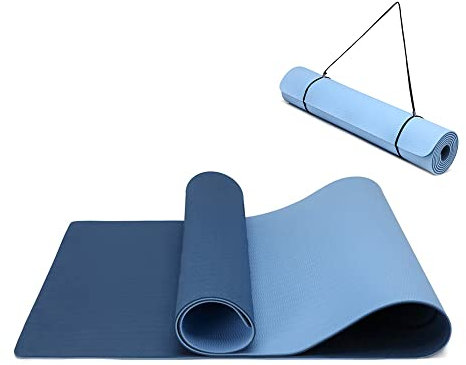 Yogamatte rutschfest und umweltfreundliche TPE Sportmatte mit Tragegurt Gymnastikmatte für Pilates Workout Fitnessmatte 183 x 61 x 0.6 cm (Marine-Blau)