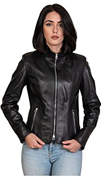 Pelletterie Borghese | Giacca Pelle Donna | Nero | Giacca Elegante | Giubbotto Pelle | Vera Pelle | Pelle di Vitello | Made in Italy | MARTINA (48, Nero)