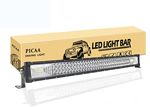 PICAA Led Arbeitsscheinwerfer Bar, 32 Zoll 78.5CM 405W Led Lichtbalken | 12V 24V,Wasserdicht, 7D DREI Reihen, Zusatzscheinwerfer Bar,Lichtleiste, für SUV Offroad ATV UTV Traktor 4x4 Auto,6000K