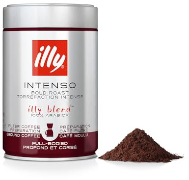 illy, Café Moulu Filtre INTENSO, 100% Arabica avec des Notes de Cacao et de Fruits Secs, Arrière-goût Corsé, Paquet de 6 Boîtes (6 x 250g)