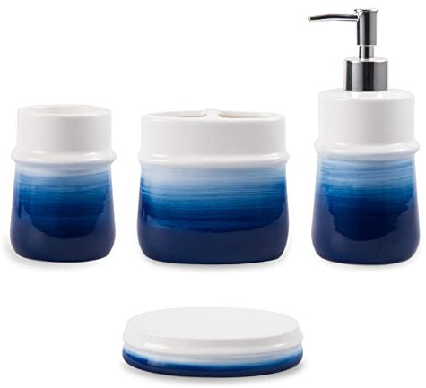 RZCNC Ensemble d'accessoires de Salle de Bain Bleu Marine, 4 pièces en céramique Bleu Marine, Comprend Une Tasse à Brosse à Dents, Un Distributeur de Savon, Un Porte-Savon, Un gobelet