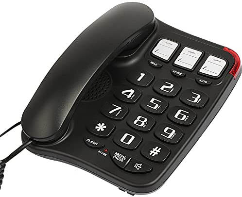 Uvital Big Button Landline Phone with Speaker for Seniors, Black | Corded Elderly Telephone with 13 Speed Dials (3 Memory + 10 Programmable), Wall Mountable, Loud Volume,Easy-to-Use Home Phone