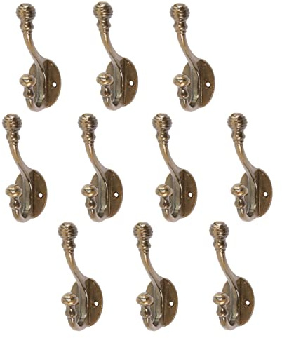 Hammer and Tongs 10x Brass 30mm x 95mm Ball End Hat & Coat Hook - Cast Iron Vintage Antique Wall Mounted Hanger