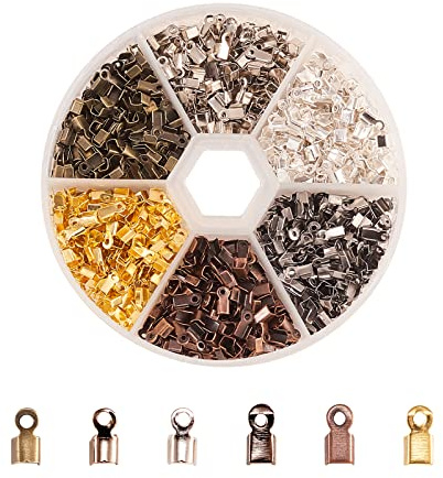 Airssory 1500 Pz 6 Colori Fermagli per Cavo di Ferro Chiusura a Piega Terminatori a Crimpare per Orecchini Bracciale Collana Nastro Gioielleria Fai Da Te per Creare Accessori